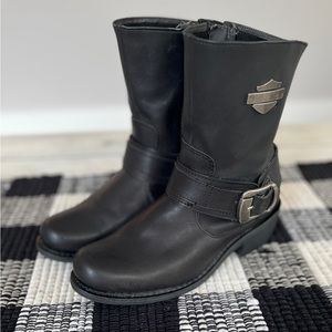 HARLEY DAVIDSON | Womens 9.5 Black Leather Boots Side Zipper